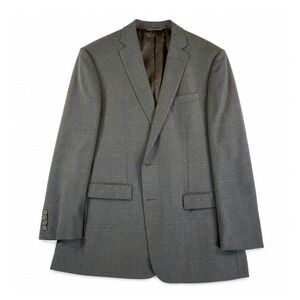 Lauren Ralph Lauren Mens Gray Windowpane 100% Wool Suit Jacket Blazer 44L